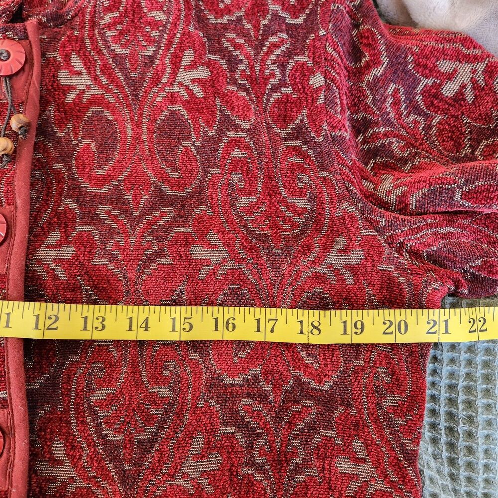 Women's Red Paisley Button-Front Jacket - Picture 3 of 10